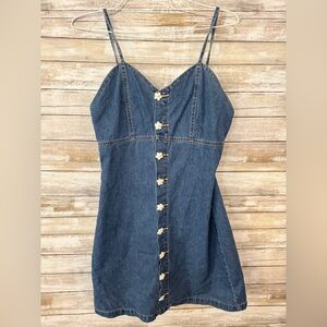 Cider Blue Denim Mini Dress with flower buttons